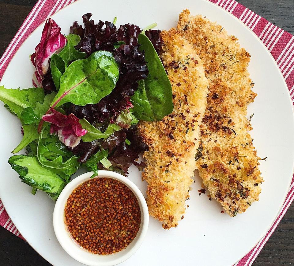 Oven Baked Chicken Fingers with Honey Mustard Dipping Sauce