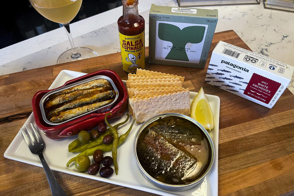 An order of tinned fish prepared at the DECANTsf bar is pictured, Friday, Oct. 13, 2023, in San Francisco. (AP Photo/Haven Daley)