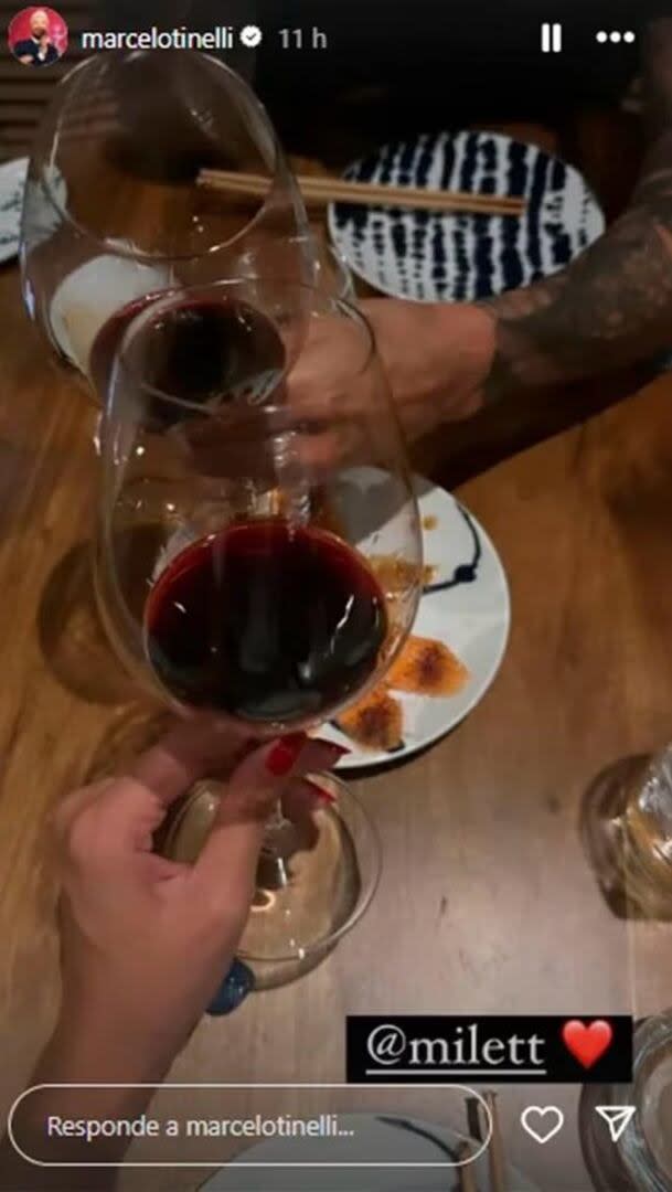 Marcelo Tinelli mostró imágenes de la cena romántica que tuvo con Milett Figueroa (Foto: Instagram @marcelotinelli)