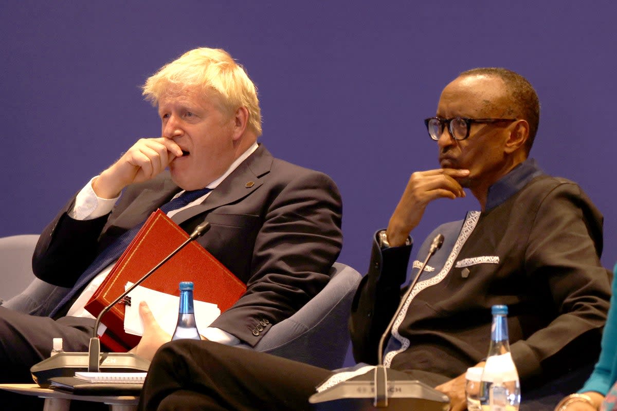 Johnson with Rwandan leader Paul Kagame in Kigali last week (Getty)