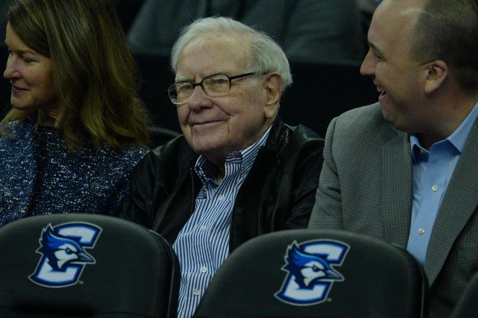 Omaha businessman Warren Buffett watches a game between Creighton and Villanova on Jan. 7, 2020.