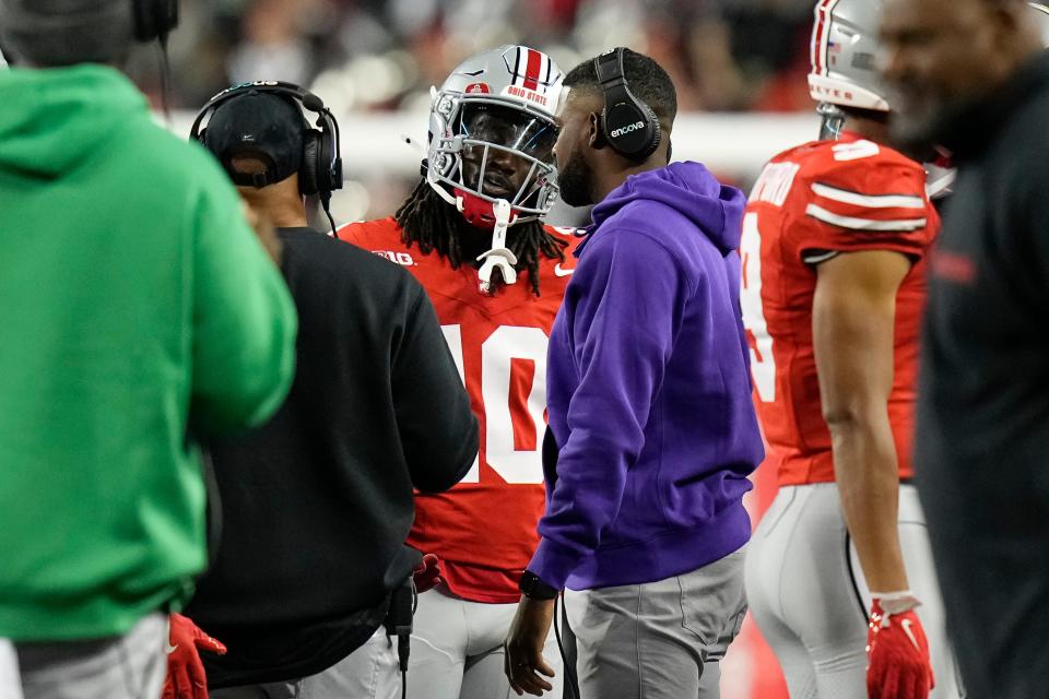 Sep 7, 2024; Columbus, Ohio, USA; Ohio State Buckeyes cornerback Denzel Burke reacts to a targeting ejection during the first half of the NCAA football game against the Western Michigan Broncos at Ohio Stadium.