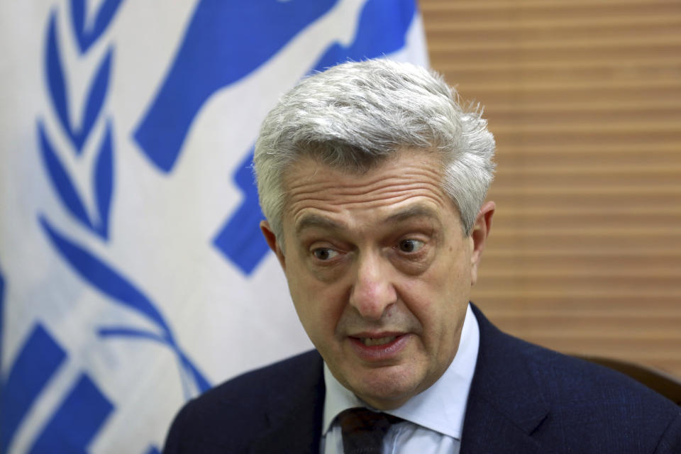 U.N. High Commissioner for Refugees Filippo Grandi speaks during an interview in Kabul, Afghanistan, Tuesday, Nov. 17, 2020. (AP Photo/Rahmat Gul)