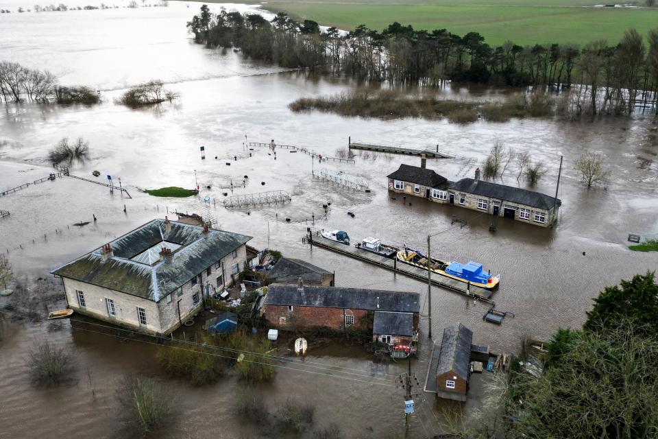 An aerial picture taken on January 24, 2024 shows the tearoom and lockhouse at Naburn Locks near York in northern England (AFP via Getty Images)