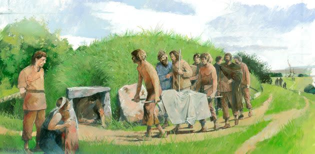 Artist rendering of a burial at the Arthur's Stone. (Photo: English Heritage/Heritage Images via Getty Images)