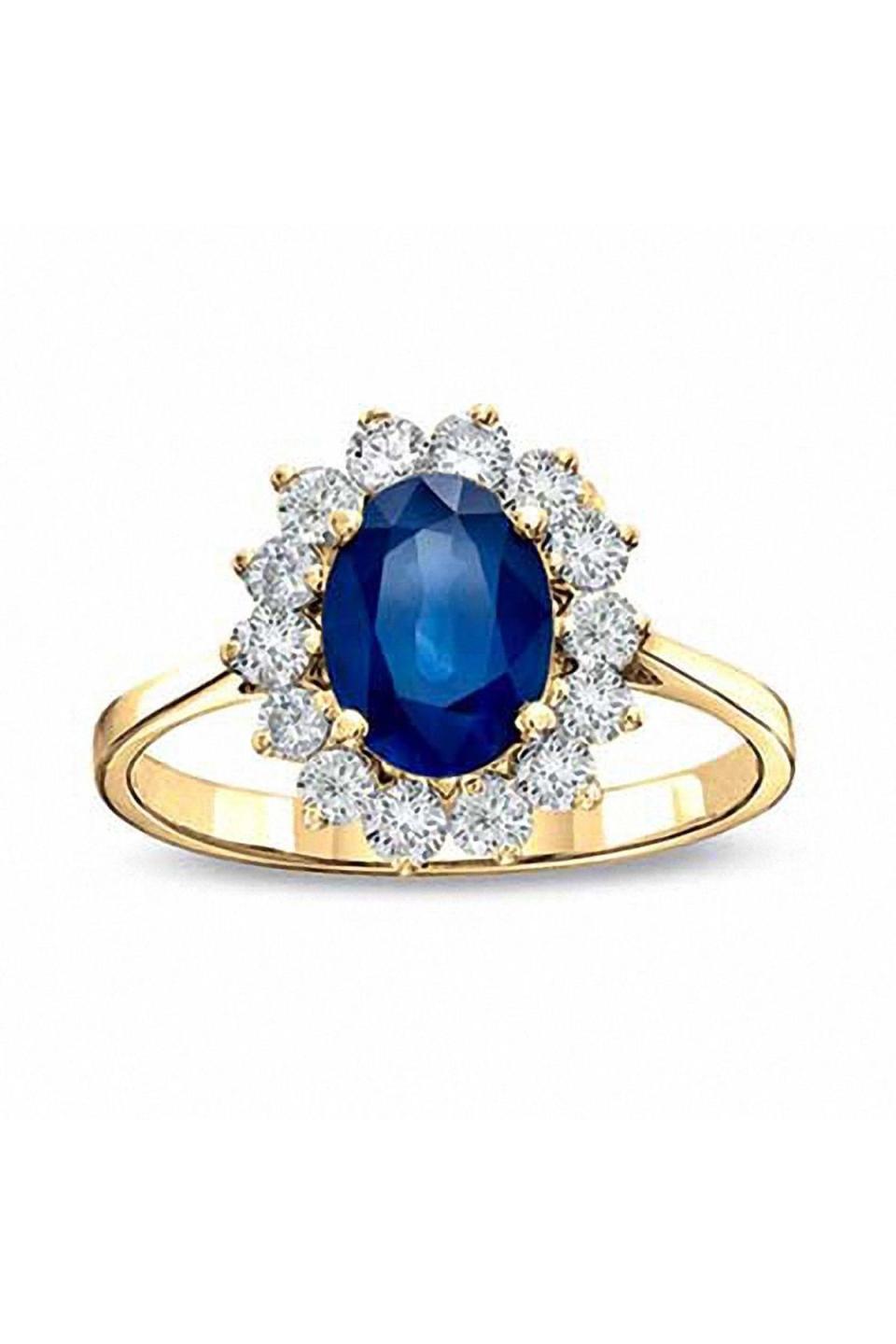 Oval Blue Sapphire and 1/3 CT. T.W. Diamond Engagement Ring in 14K Gold