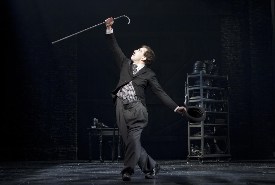 This theater image released by Boneau/Bryan-Brown shows Rob McClure as Charlie Chaplin in a scene from "Chaplin The Musical," in New York. (AP Photo/Boneau/Bryan-Brown, Joan Marcus)