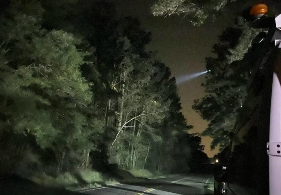 Law enforcement officials used helicopter search lights Wednesday night as they tracked a suspect in connection with a mass shooting near Rock Hill, S.C.