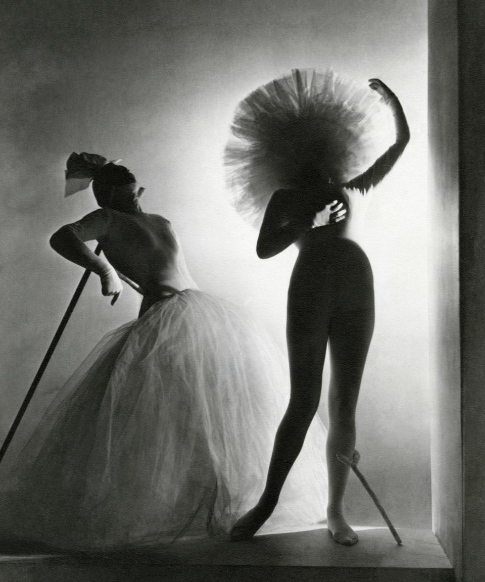 “The most enchantingly odd” ballet of the Ballet Russe de Monte Carlo’s 1939 ballets, wrote Vogue, “is ‘Bacchanale,’ the result of the collaboration of Dali, Massine, Chanel, and, of course, Wagner. To Wagner’s Venusberg music from ‘Tännhauser,’ Dali, who concocted the libretto, costumes, and sets, has devised a ballet that is a miraculous jumble of chic chichi.…  Among his fantasies are the delicious costumes for the corps du ballet, who either dance with their heads completely hidden in white tulle or stand immovable in costumes that combine crutches, kidneys, and lovely gowns, all made by that practical and enthusiastic Balletomane, Gabriel Chanel.”