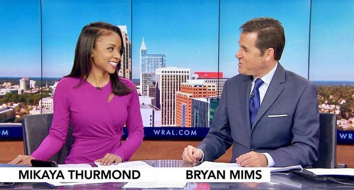 WRAL’s Mikaya Thurmond alongside weekend morning co-anchor Bryan Mims.