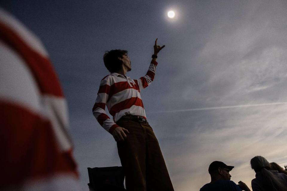 People watch the total eclipse at Bowling Green University in Bowling Green, Ohio, on Monday.