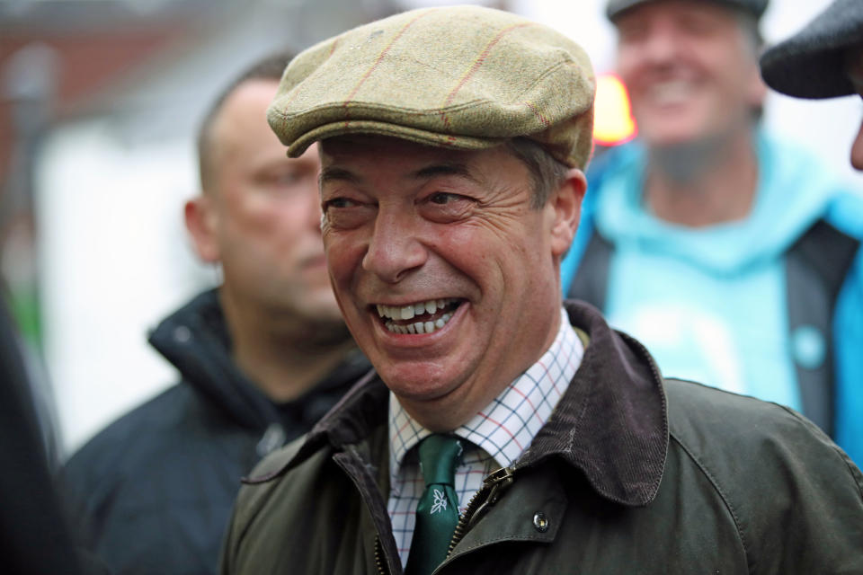 Brexit Party leader Nigel Farage meets locals in Barnsley market, during the General Election.