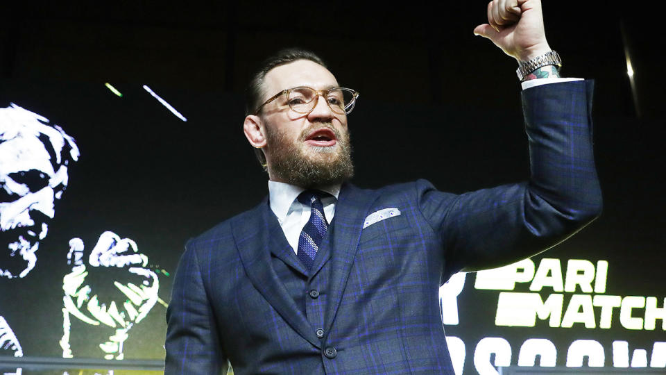 Conor McGregor, pictured here at a press conference in Russia where he announced his comeback.