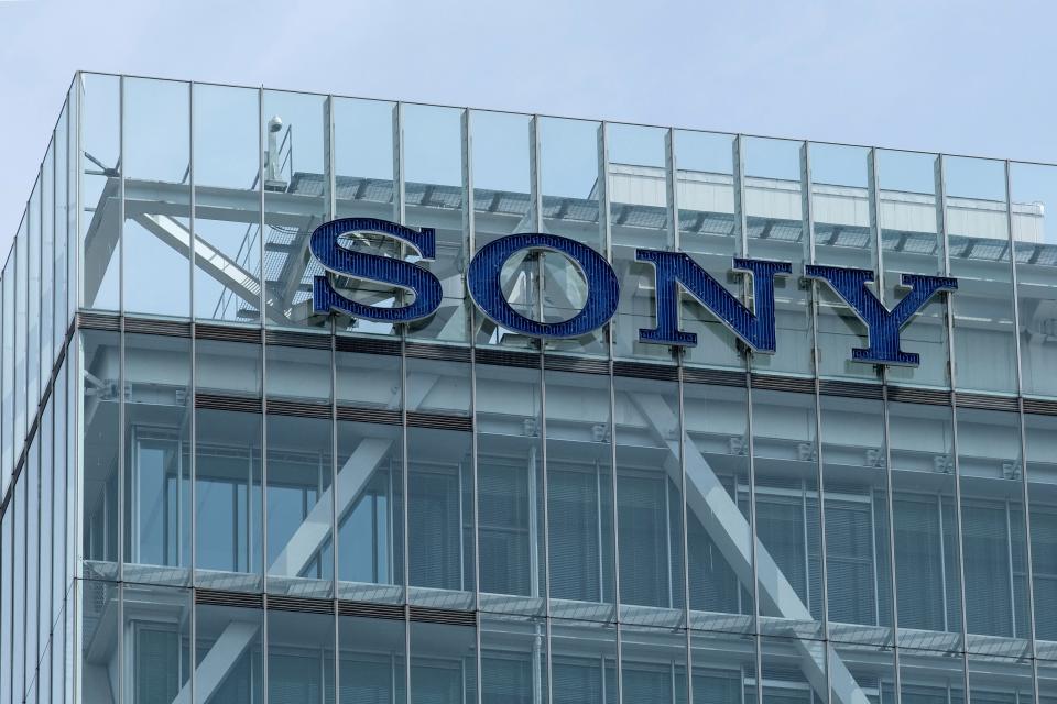 The Sony logo is displayed at the company's headquarters in Tokyo on April 28, 2021. (Photo by Yuki IWAMURA / AFP) (Photo by YUKI IWAMURA/AFP via Getty Images)