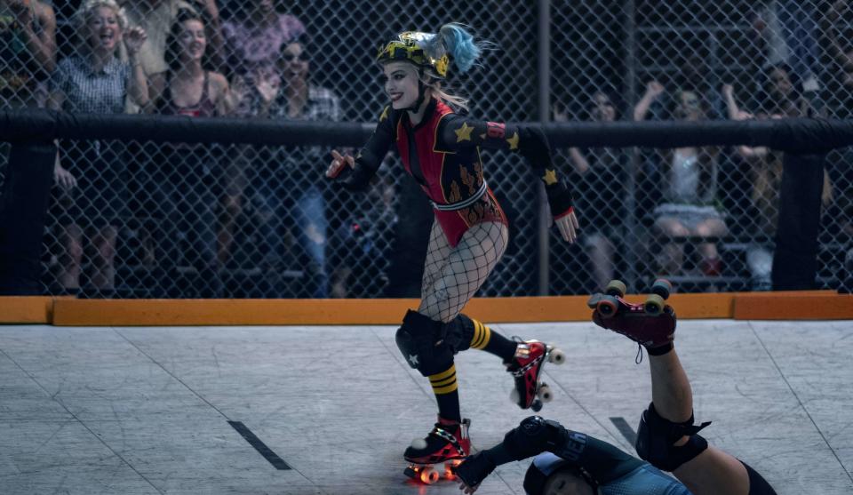 Margot Robbie's Harley Quinn straps on her skates in <i>Birds of Prey</i>. (Warner Bros.)