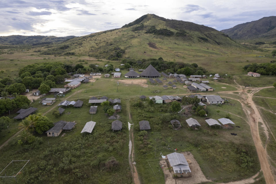 The Maturuca community where members of the Macuxi ethnic group live on the Raposa Serra do Sol Indigenous reserve in Roraima state, Brazil, Saturday, Nov. 6, 2021. Illegal gold mining on Indigenous territory like this one is rekindling long-standing divisions in local Indigenous communities about the best path forward for their collective well-being. (AP Photo/Andre Penner)