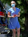 <p>Scarlett Johansson sports a summery blue dress while out in The Hamptons, New York, on Monday.</p>