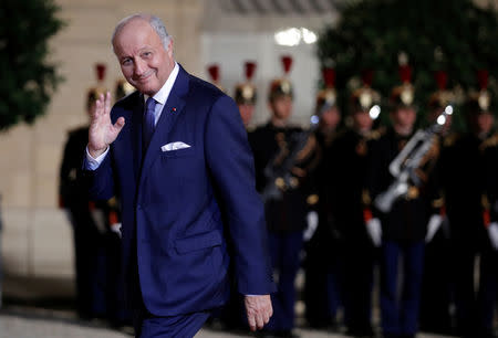 FILE PHOTO: President of the French Constitutional Council Laurent Fabius arrives to attend a state dinner in honour of South Korean President Moon Jae-in (not pictured) at the Elysee Palace in Paris, France, October 15, 2018. REUTERS/Philippe Wojazer