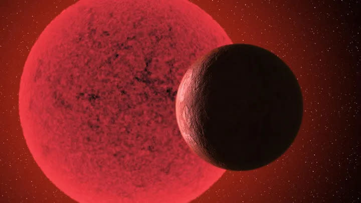 Conceito artístico de uma superterra ao redor de uma estrela anã vermelha (Imagem: Reprodução/Gabriel Pérez Díaz, SMM (IAC))
