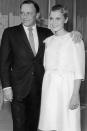 <p>Daring in its simplicity, Mia Farrow's dress was paired with a matching cropped jacket with a bow around the waist when she became Frank Sinatra’s third wife at their private wedding in Las Vegas, Nevada. Just 21 at the time, her newly cropped hair might have stolen the spotlight.</p>