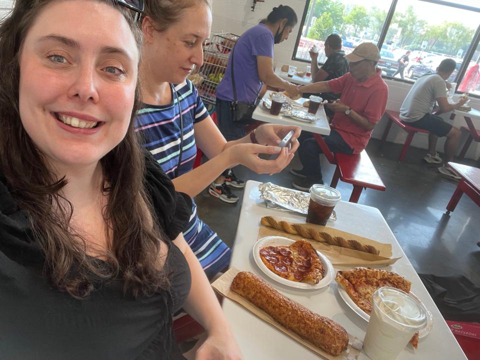 The writer takes a selfie with her food at US Costco