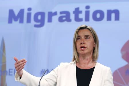 European Union foreign policy chief Federica Mogherini addresses a news conference on the European Agenda on Migration at the EU Commission headquarters in Brussels, Belgium, May 13, 2015. REUTERS/Francois Lenoir