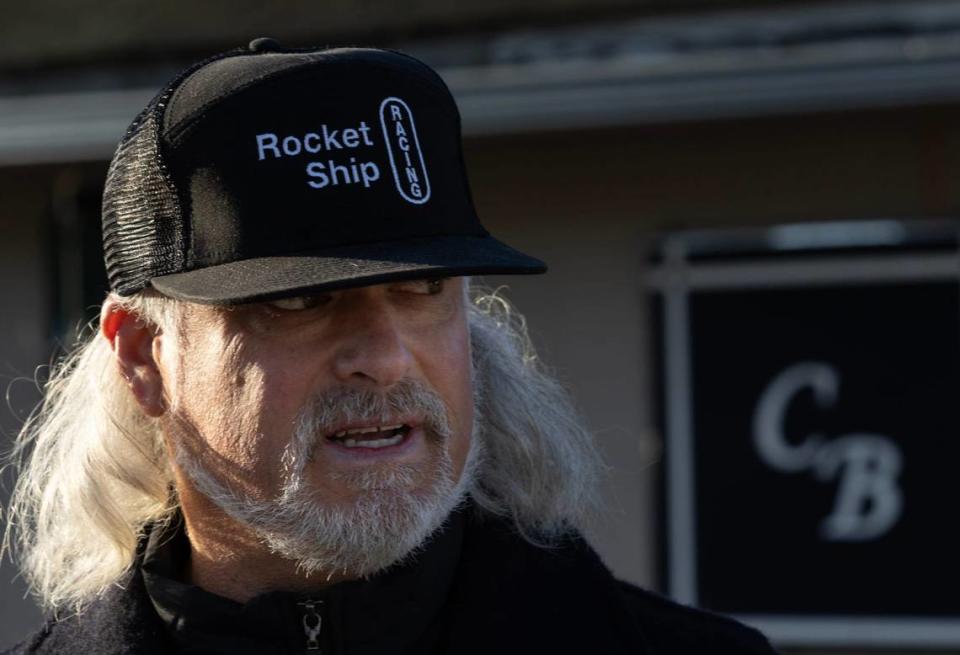 Brook Smith, owner of Rocket Ship Racing was on hand to see his Kentucky Derby hopeful, Sierra Leone, take the track at Churchill Downs in Louisville, Kentucky, on April 22, 2024.