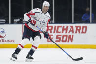 Washington Capitals' Zdeno Chara (33) looks to pass during the third period of an NHL hockey game against the New York Islanders Saturday, April 24, 2021, in Uniondale, N.Y. The Capitals won 6-3. (AP Photo/Frank Franklin II)