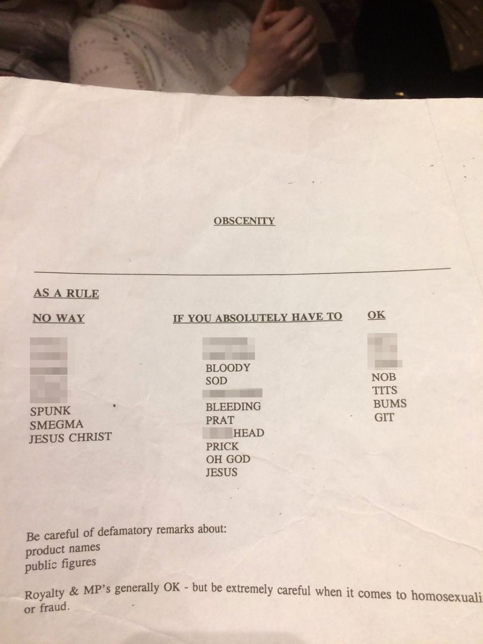 The list given to Smith in the 1980s (Arthur Smith/Twitter)