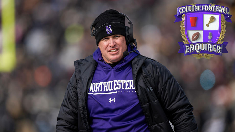 Northwestern University coach Pat Fitzgerald walks the field while playing Purdue
Marc Lebryk-USA TODAY Sports