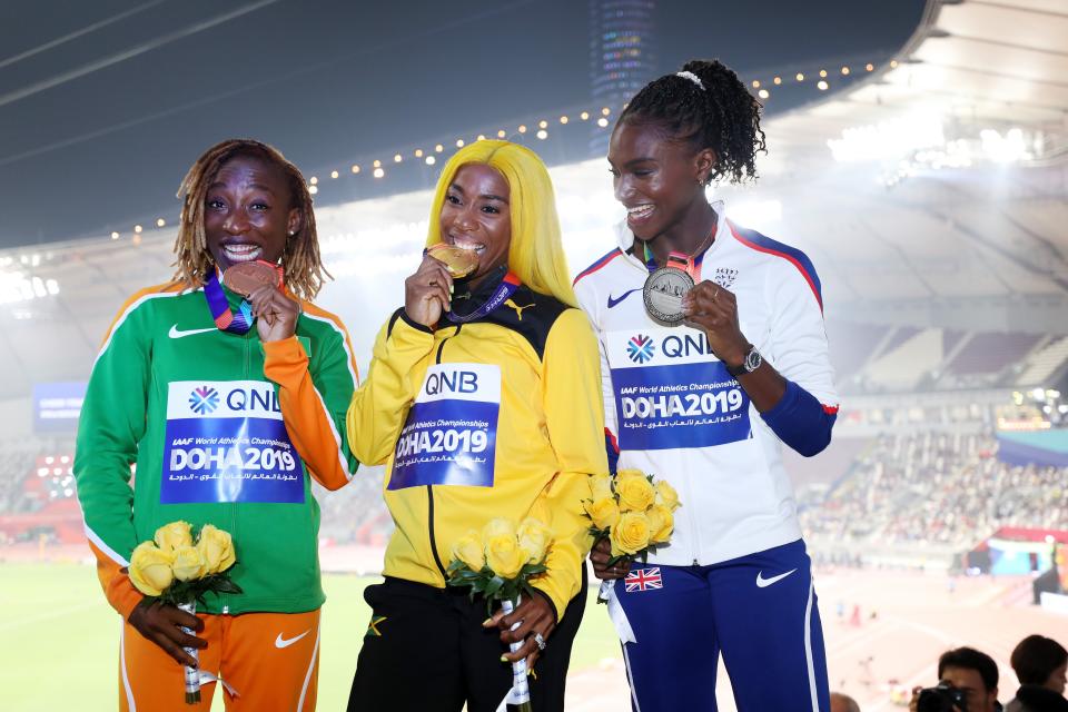 Fraser-Price will battle with Team GB’s Dina Asher-Smith (right) in Tokyo (Getty Images)
