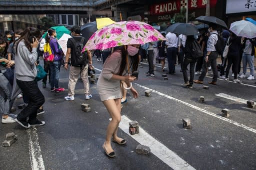 Office workers joined the demonstrations in the Central district