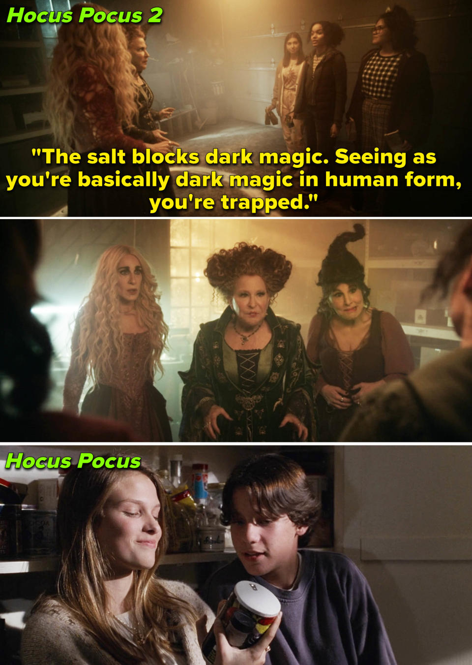 From Hocus Pocus 2: "The salt blocks dark magic; seeing as you're basically dark magic in human form, you're trapped"