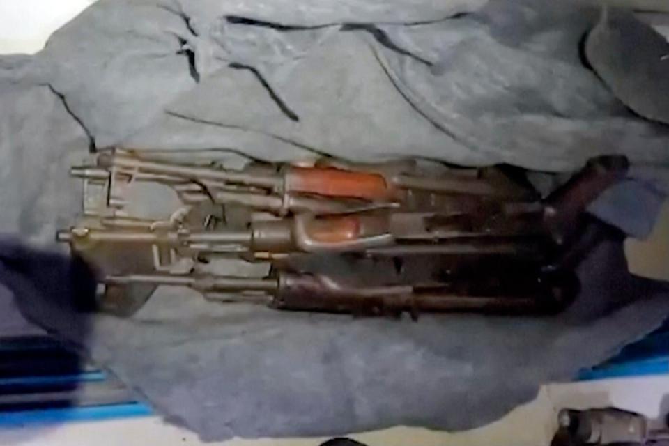 A cache of weapons the IDF says were found in a closet at the MRI center at al-Shifa hospital in Gaza City (Israeli Defense Forces)