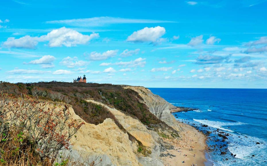 <p>A stroll along Mohegan Bluffs one of the most dramatic walks available in the Ocean State. The bluffs stand 150 feet above the beach below and, on a clear day, provide views straight to Montauk on the other side of Block Island Sound. After a walk across the bluffs, check out the picturesque (and less dangerous) lighthouses that dot Block Island.</p>