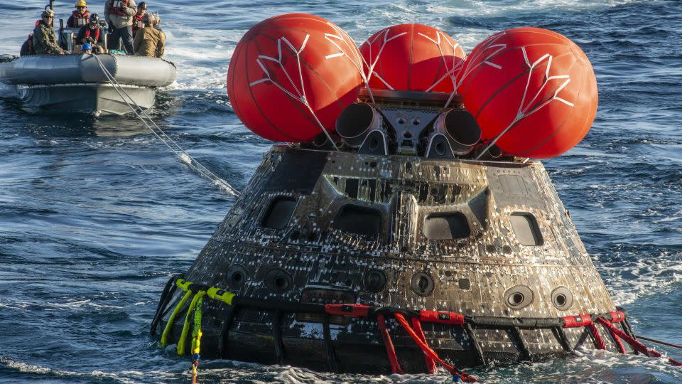 NASA's Orion spacecraft for the Artemis I mission was successfully recovered off the coast of Baja California on Dec. 11, 2022. - Regan Geeseman/NASA