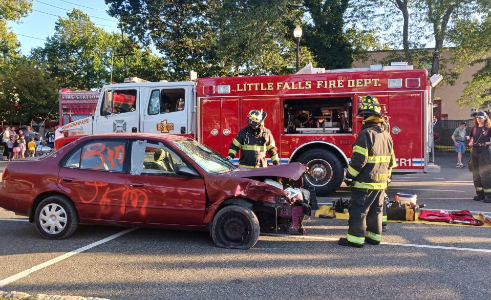 The Little Falls Fire Department gave a demonstration on how to extinguish a car fire at the Aug. 1, 2023 National Night Out event.