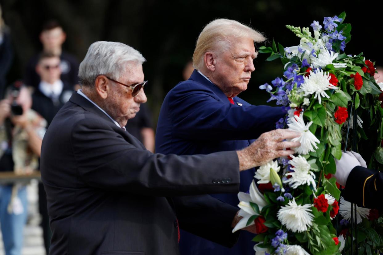 <span>The incident took place after Donald Trump took part in a ceremony for 13 US service members killed in a 2021 suicide bomb attack in Kabul.</span><span>Photograph: Anna Moneymaker/Getty Images</span>