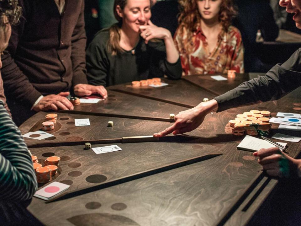 Ontroerend Goed's gaming show '£¥€$  (Lies)' sits its audience at gambling tables and turns the stockmarket into a casino