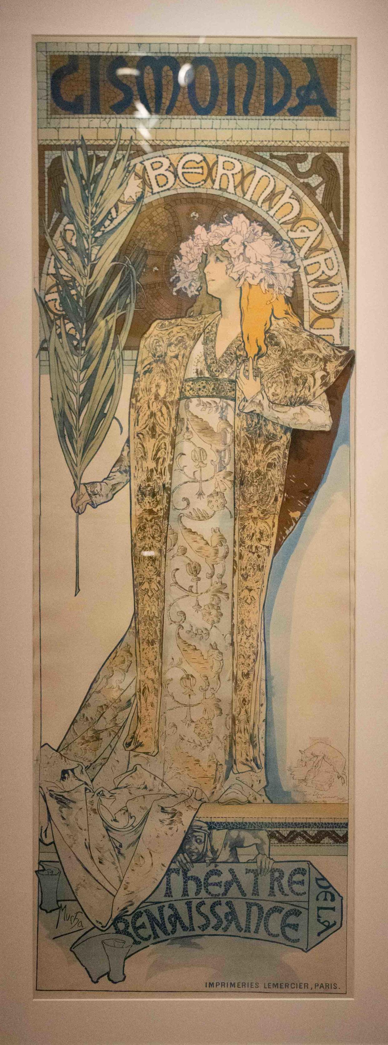 Gismonda, 1894. Color lithograph on paper mounted on linen (with remarque by Mucha at bottom right) at the Flagler Museum, Winter Exhibition, Alphonse Mucha: Master of Art Nouveau. On view through April 14, 2024.