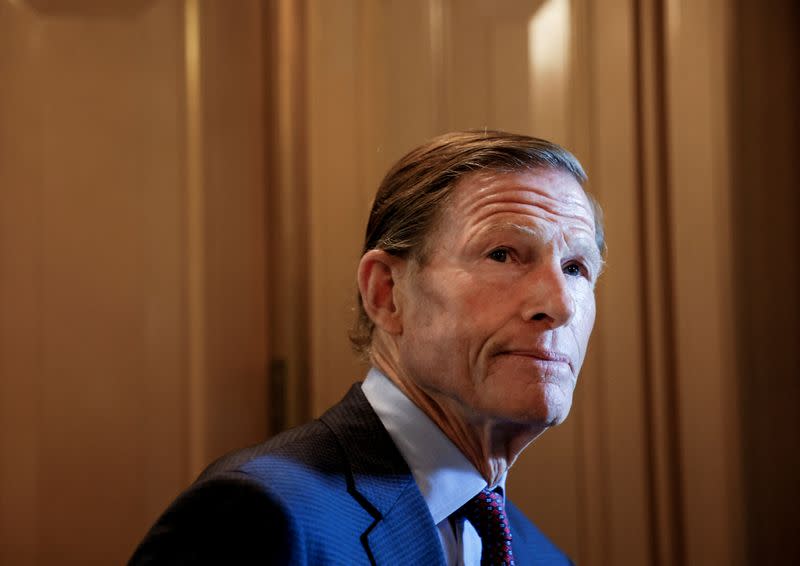 U.S. Senator Richard Blumenthal (D-CT) leaves the Senate chamber follwing a vote on Capitol Hill in Washington