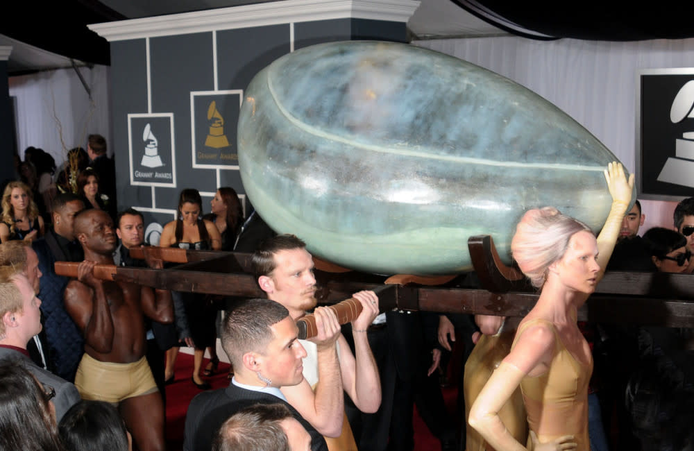 Lady Gaga inside egg at 2011 Grammys credit:Bang Showbiz