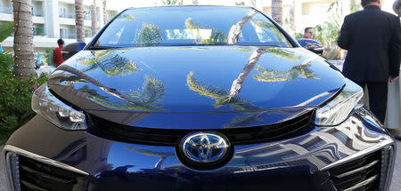 The Toyota Mirai, Toyota Motor Corporation's first commercially available, mid-sized hydrogen fuel cell sedan, is seen at a press preview in Newport Beach, California, November 17, 2014. REUTERS/Lucy Nicholson/Files