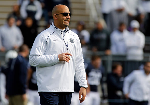 James Franklin celebrated Penn State’s wrestling win in style. (Getty)