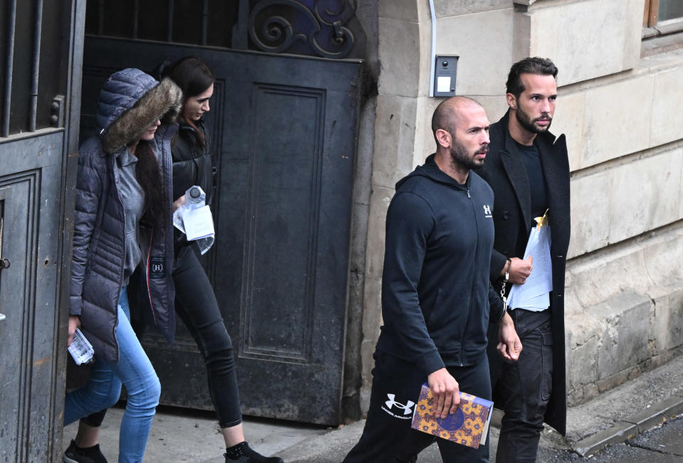 Andrew Tate leaving a court hearing in Romania in January.