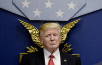 <p>U.S. President Donald Trump sits during a meeting to sign executive orders in the Hall of Heroes at the Department of Defense on January 27, 2017 in Arlington, Virginia. (Olivier Douliery-Pool/Getty Images) </p>