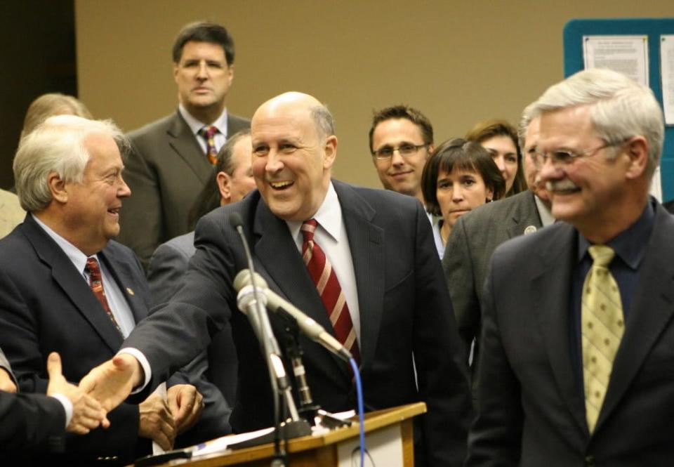 Wisconsin Gov. Jim Doyle in 2008 after enabling legislation for the Great Lakes Compact.