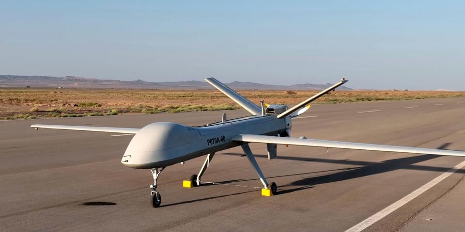 This image released by the official website of the Iranian Defense Ministry on Tuesday, Aug. 22, 2023, shows Iran's new drone in an undisclosed location.