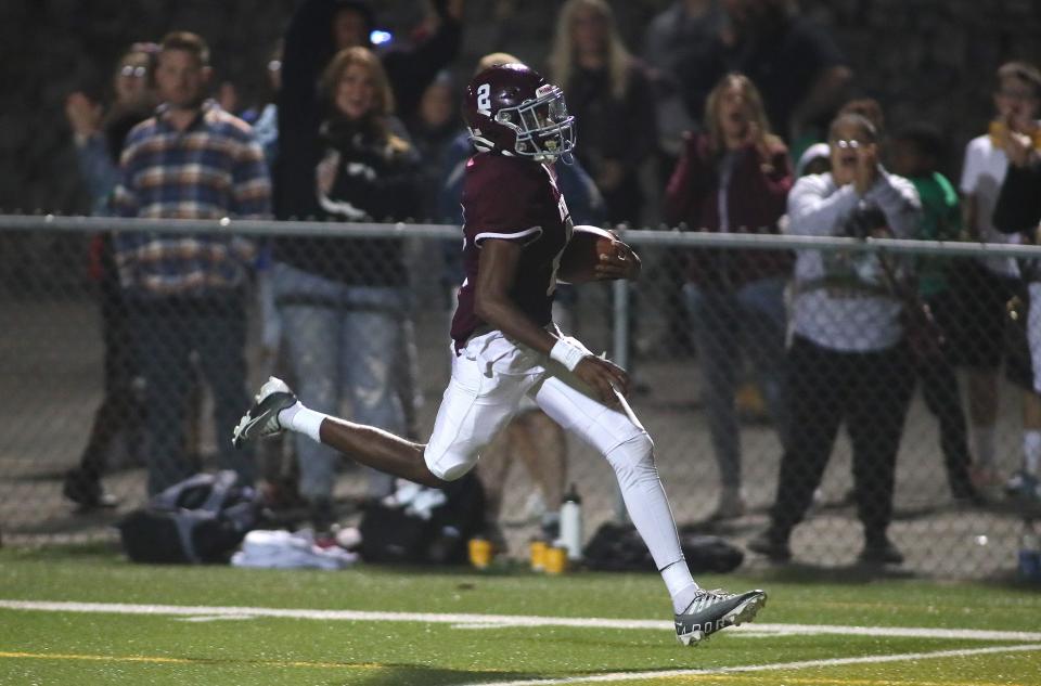 Beaver's Amari Jackson sprints into the end zone for a touchdown during the second half against South Park Friday night at Pat Tarquinio Field in Beaver, PA.