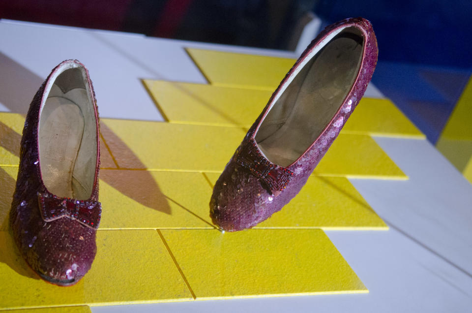 A pair of the ruby slippers from ‘The Wizard Of Oz’ on display at the Smithsonian’s National Museum of American History